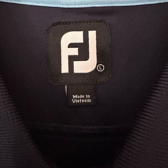 FootJoy Mens Size Large Navy Striped Performance Polo Shirt Havana Country Club - Picture 7 of 8